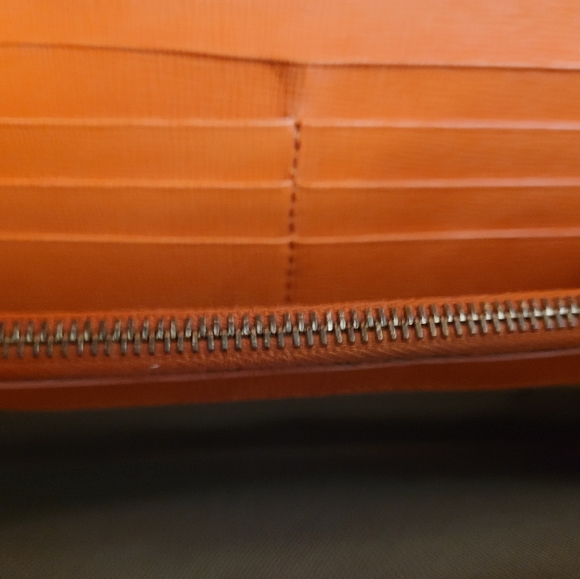 Authentic FENDI Logo Plate Leather Long Wallet Orange Italy - Picture 3 of 13